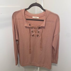 Lace up sweater in blush / pink - Fringe Brand